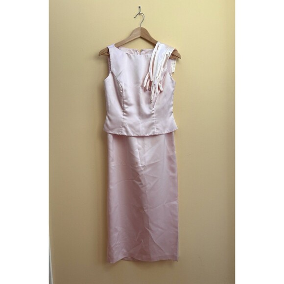 Bill Levkoff Women Satin Bridesmaids Set Size 8 Pink 3 Piece Set Skirt Top Glove - Picture 1 of 16
